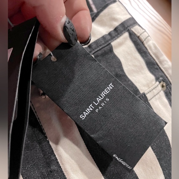 SAINT LAURENT Striped Jean Shorts in Navy/Cream/Off White NWT - Picture 9 of 11